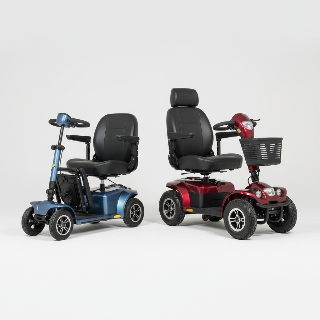 Different types of motorized scooters available in Canada including portable folding and heavy-duty models